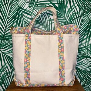 L.L. Bean Spring Floral Cotton Canvas Boat and Tote Zip Bag